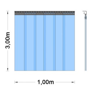 PVC Vorhang - Breite 1,00m 3,00m 2-fache Überlappung
