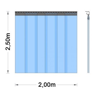 PVC Vorhang - Breite 2,00m 2,50m 1-fache berlappung